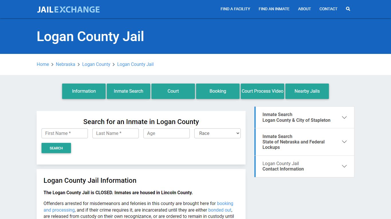 Logan County Jail Roster Lookup, NE, Inmate Search